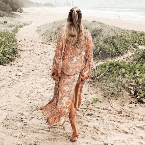 SOLD OUT Pink Bohemian Floral Maxi Duster Kimono Wrap Robe - Picture 8 of 16
